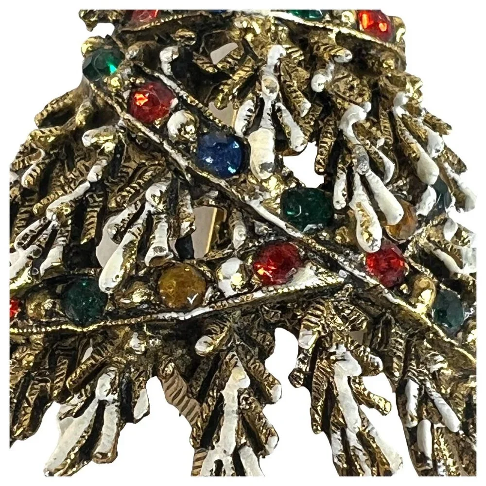 Vintage ART Christmas Tree Brooch Pin gold Tone With‎ Rhinestones Arthur Pepper